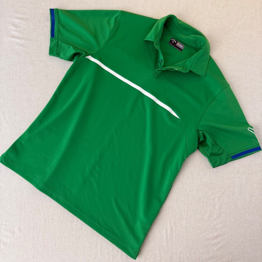 Callaway Mens Opti-Dri Golf Polo Shirt Green Stripe Short Sleeve Size Large